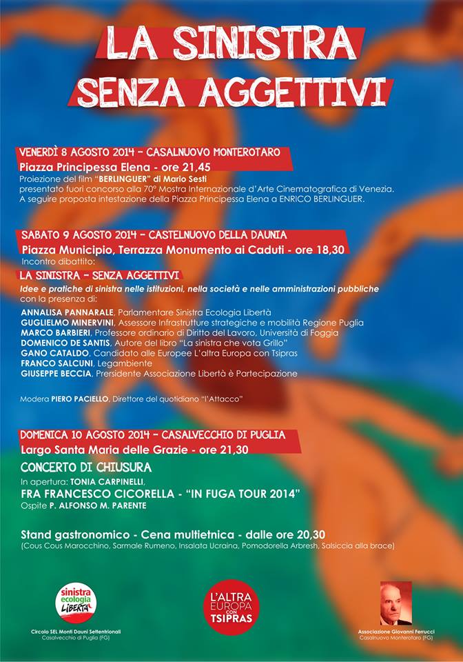 Casalnuovo, Casalvecchio, Castelnuovo: dall’8 al 10 agosto la festa della Sinistra