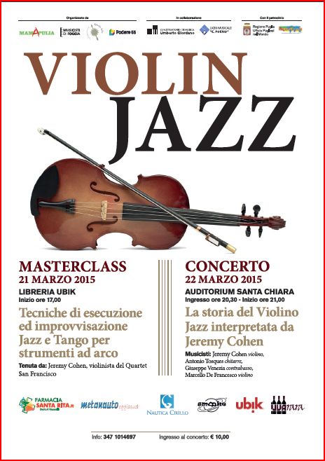 IL VIOLINO JAZZ DI JEREMY COHEN A FOGGIA, 21 e 22 Marzo