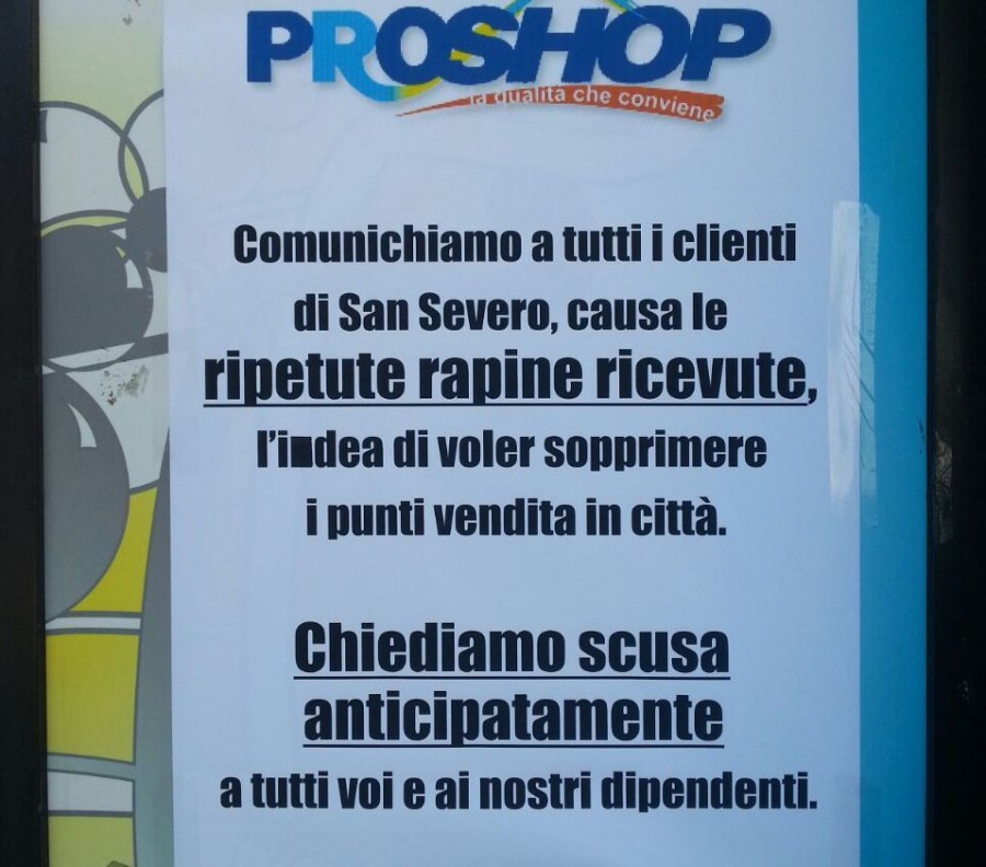 Sen Severo, “Proshop” chiude tutti i punti vendita in città