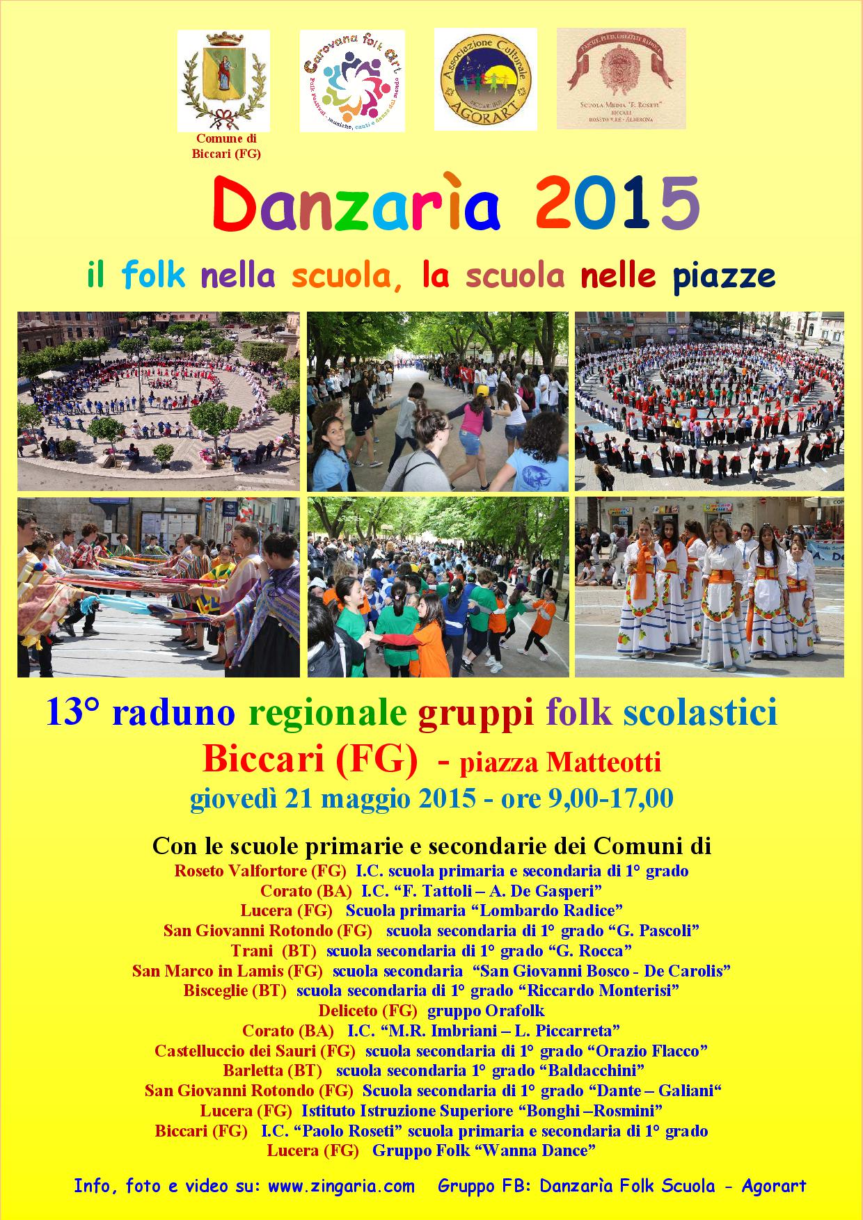 A Biccari, il raduno regionale Danzarìa 2015 Giovedì 21 maggio, dalle ore 9 alle ore 17