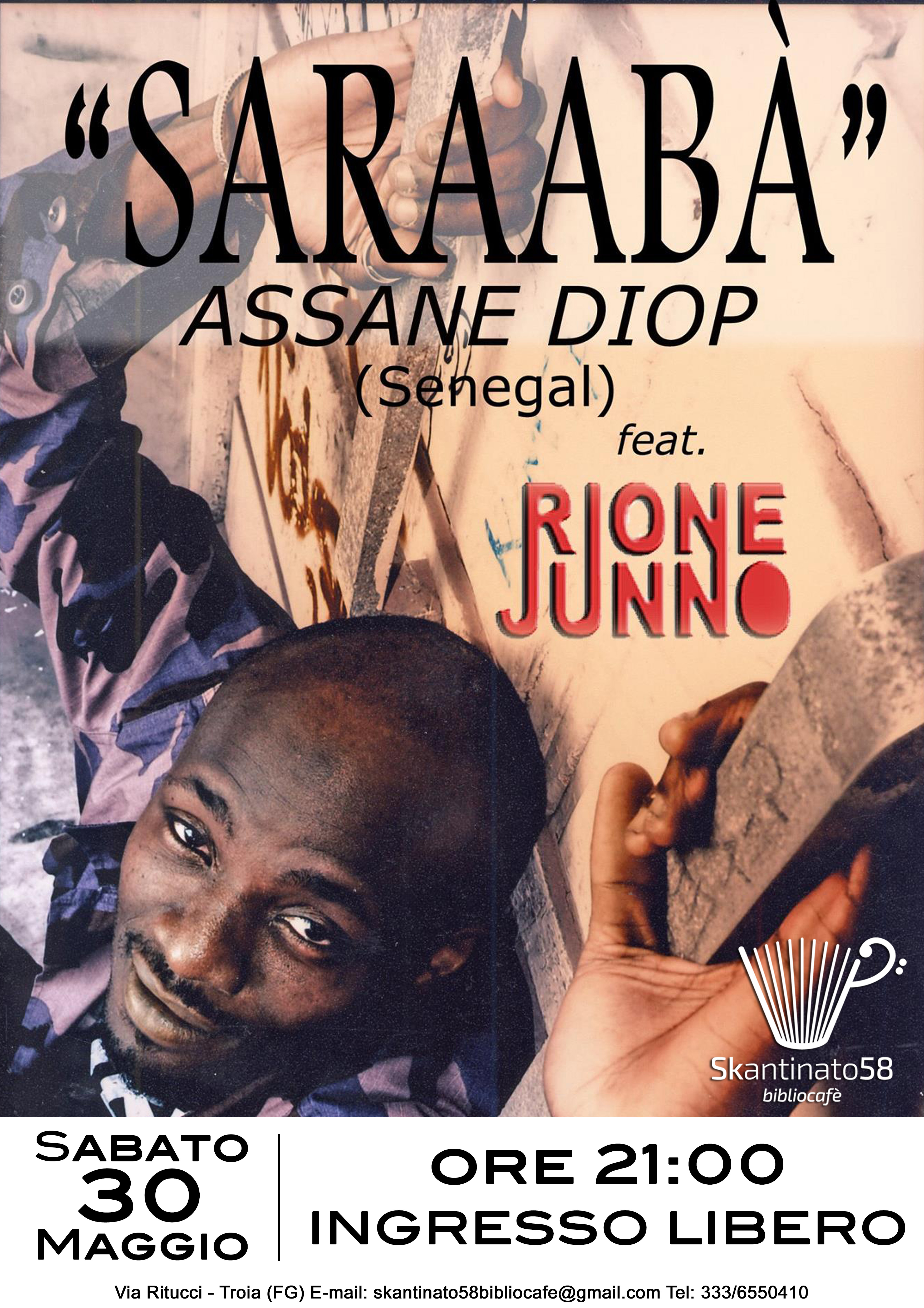 Il Gargano e l’Africa si incontrano a Troia nella musica di “Saraabà”, il concerto di Rione Junno e Assane Diop – 30 Maggio 2015