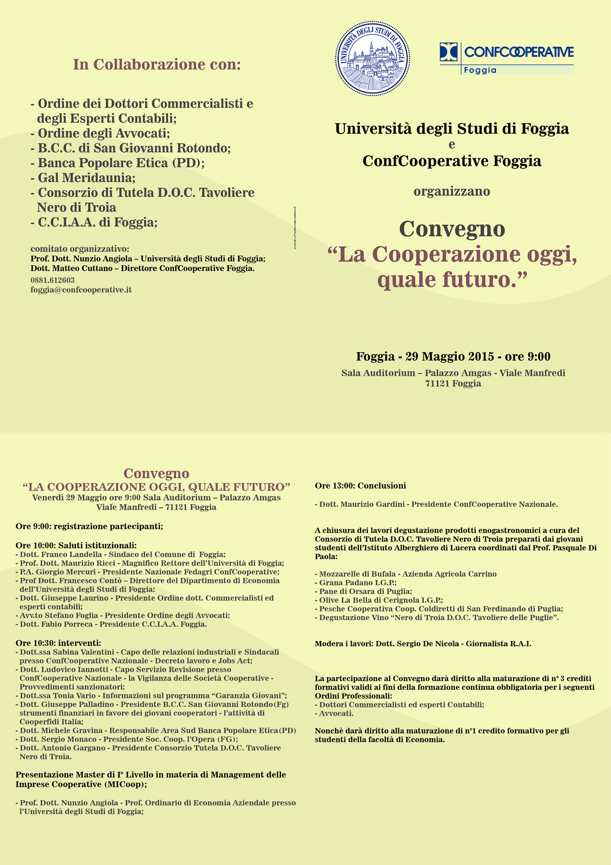 Foggia, Convegno: “La Cooperazione oggi, quale futuro” – 29 Maggio 2015