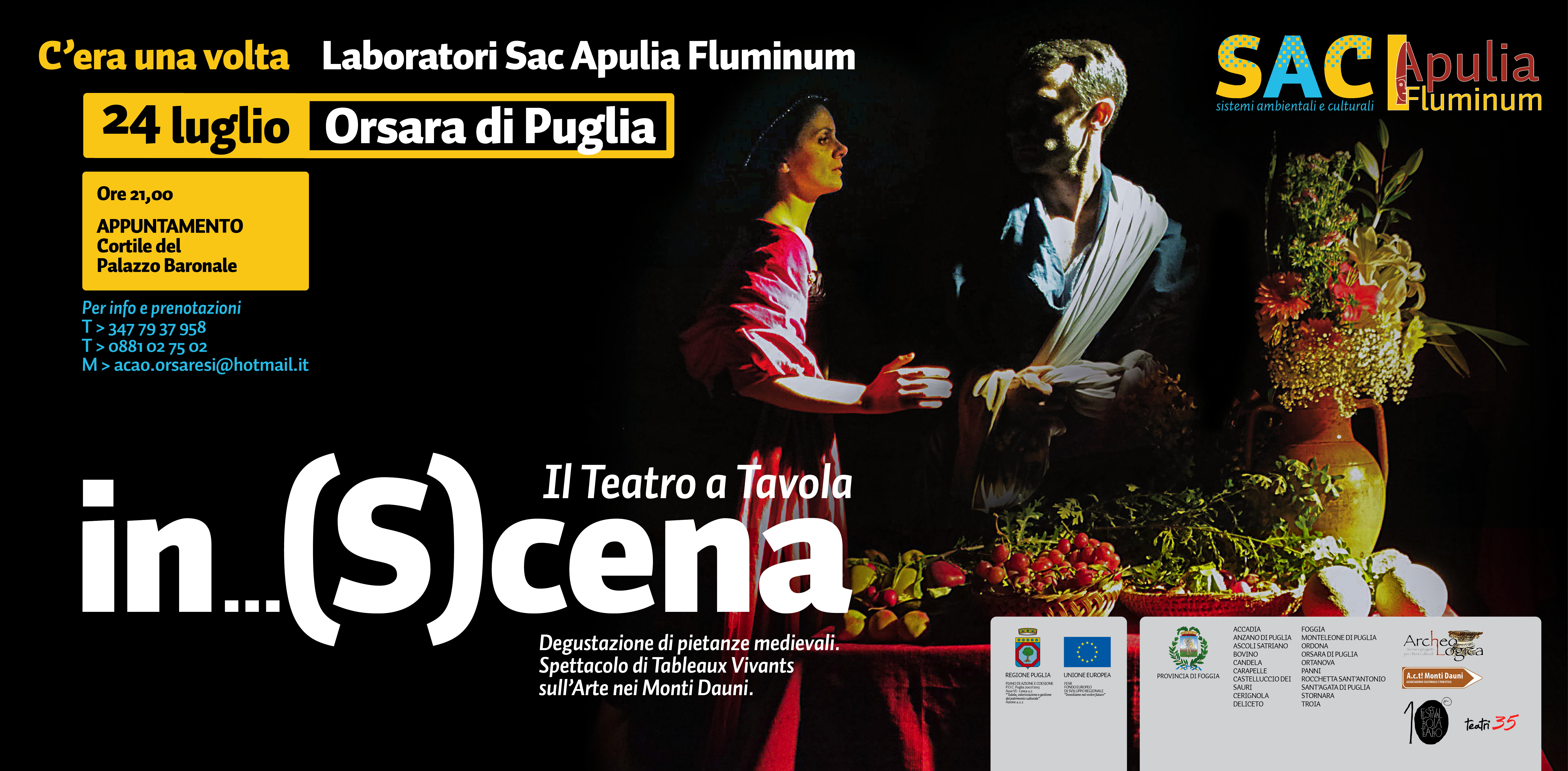 “In (S)cena: il Teatro in Tavola”. Ad Orsara di Puglia una cena-spettacolo tra cibi antichi, arte e teatro. Appuntamento il 24 Luglio in piazza