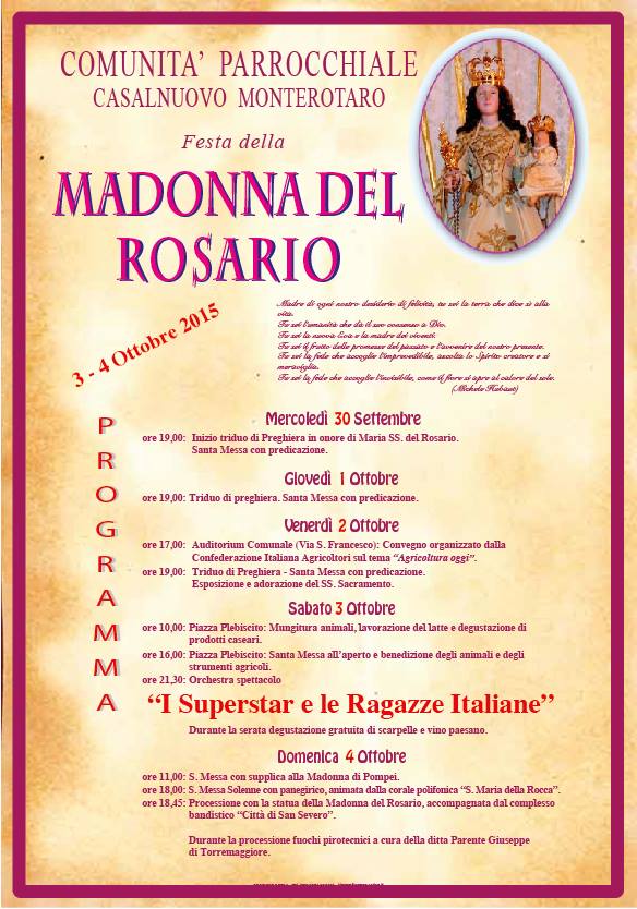 Casalnuovo Monterotaro, Madonna del Rosario – 3 e 4 Ottobre