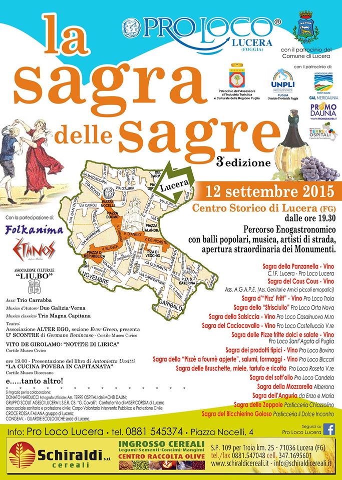 Lucera, sabato 12 ci sarà la terza edizione della “Sagra delle Sagre”