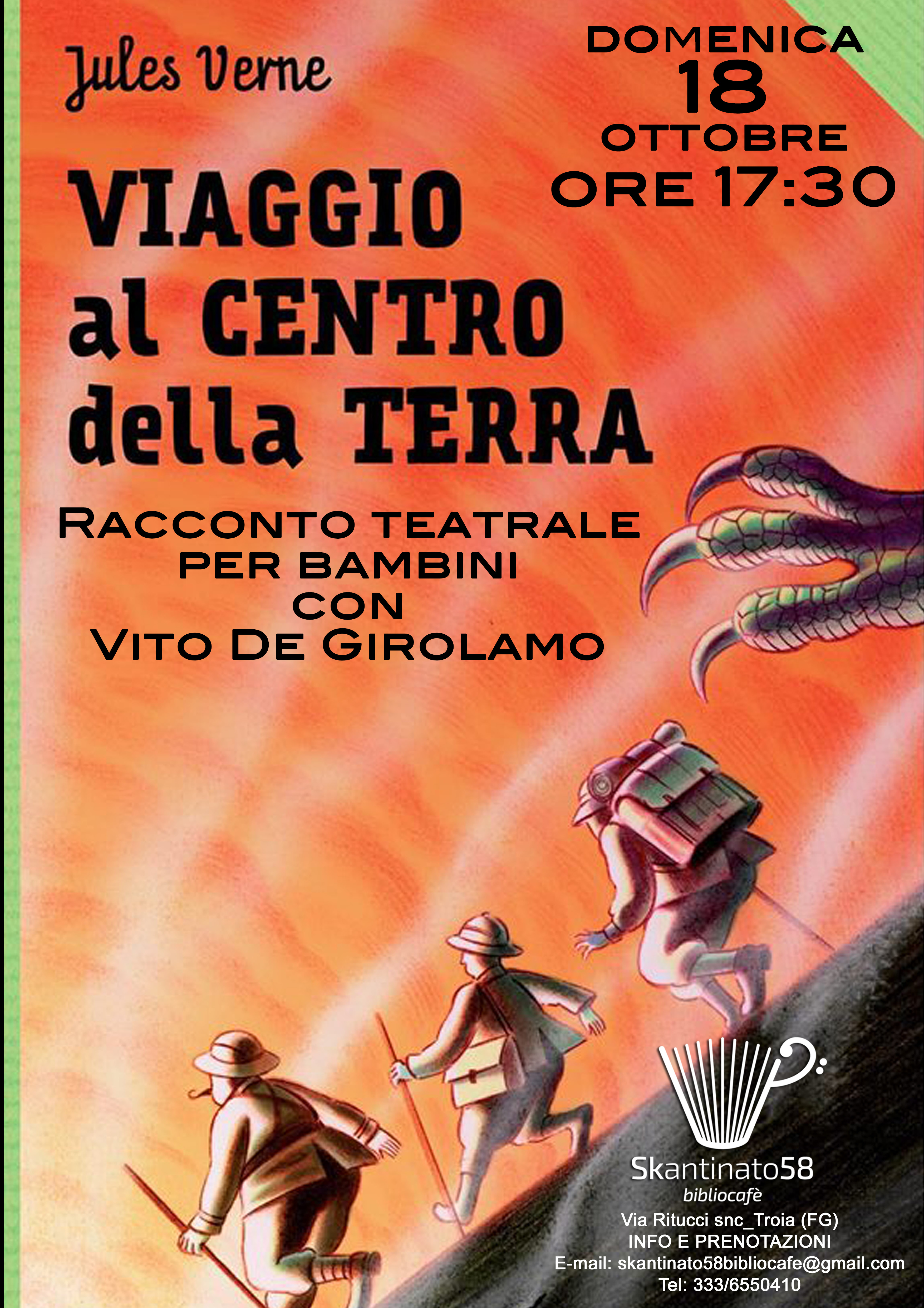 Domani a Skantinato 58 “Viaggio al centro della terra”. Racconto teatrale per famiglie con l’attore Vito De Girolamo