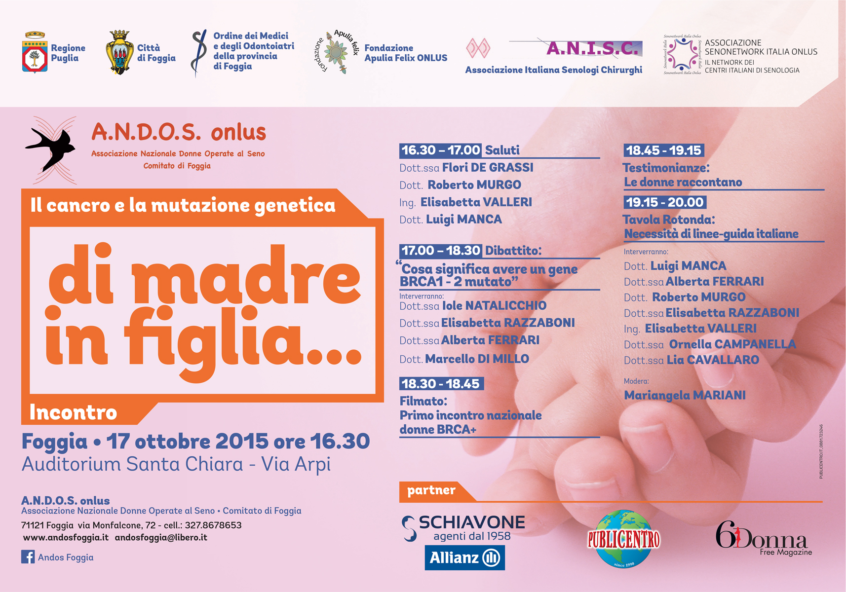 “Di madre in figlia”: a Foggia incontro sulle mutazioni dei geni BRCA – 17 Ottobre