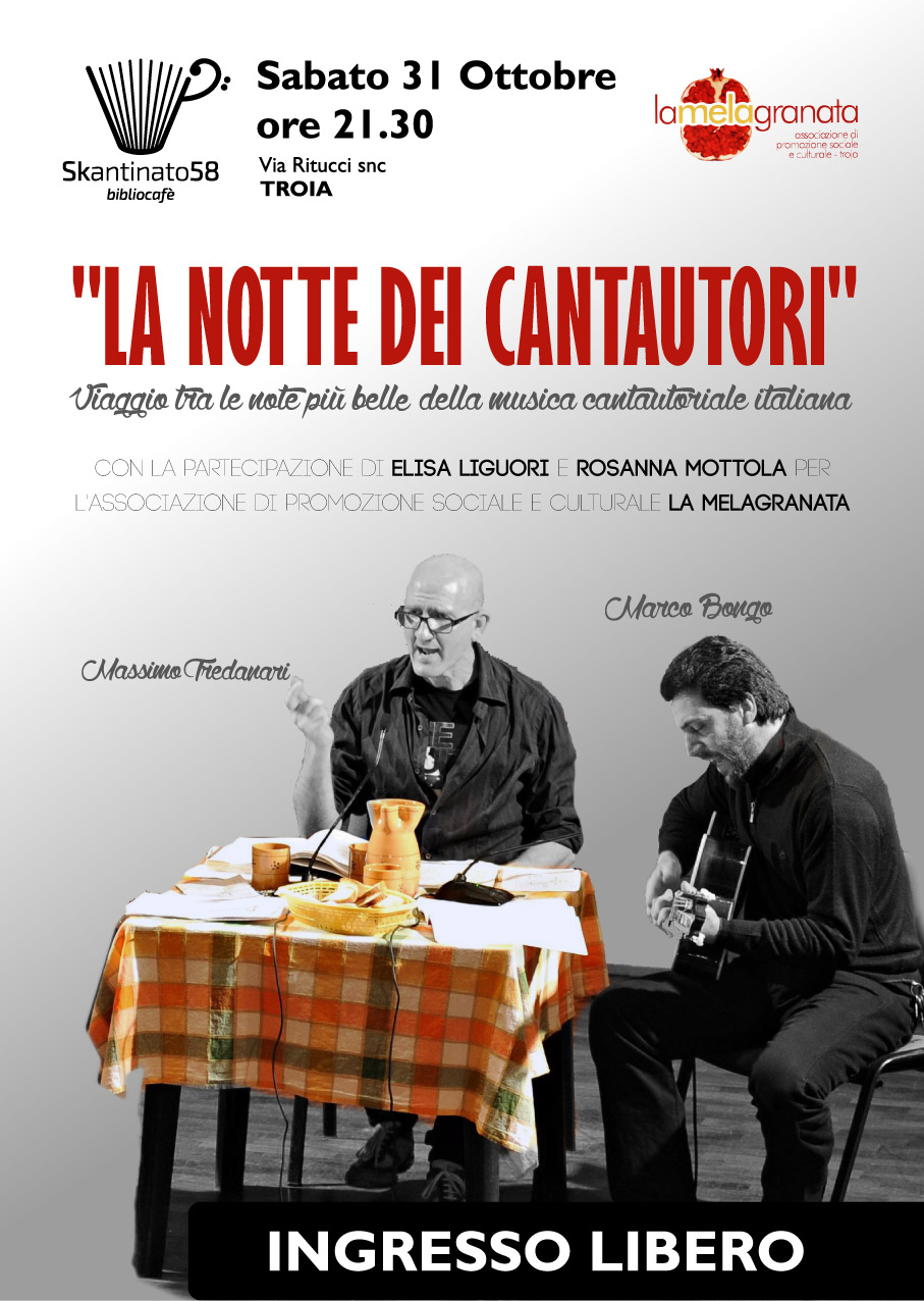 La notte dei cantautori. A Skantinato 58 una serata di musica e poesia dedicata ai grandi nomi della musica italiana