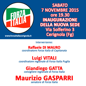 CERIGNOLA: SABATO INAUGURAZIONE NUOVA SEDE DI FORZA ITALIA CON GASPARRI