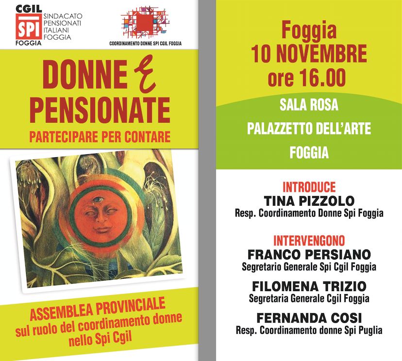 Foggia, assemblea provinciale del Coordinamento Donne Spi Cgil – 10 Novembre