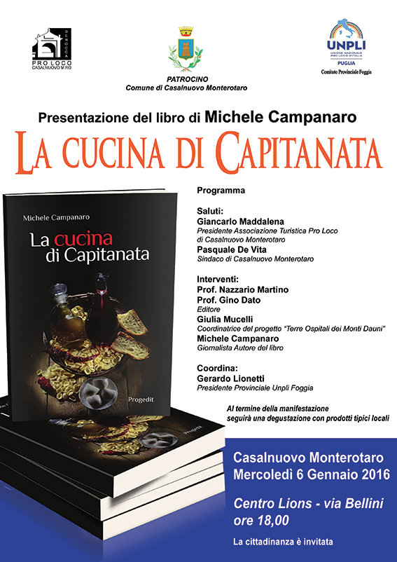 Casalnuovo Monterotaro, il 6 Gennaio Michele Campanaro presenterà “La cucina di Capitanata”