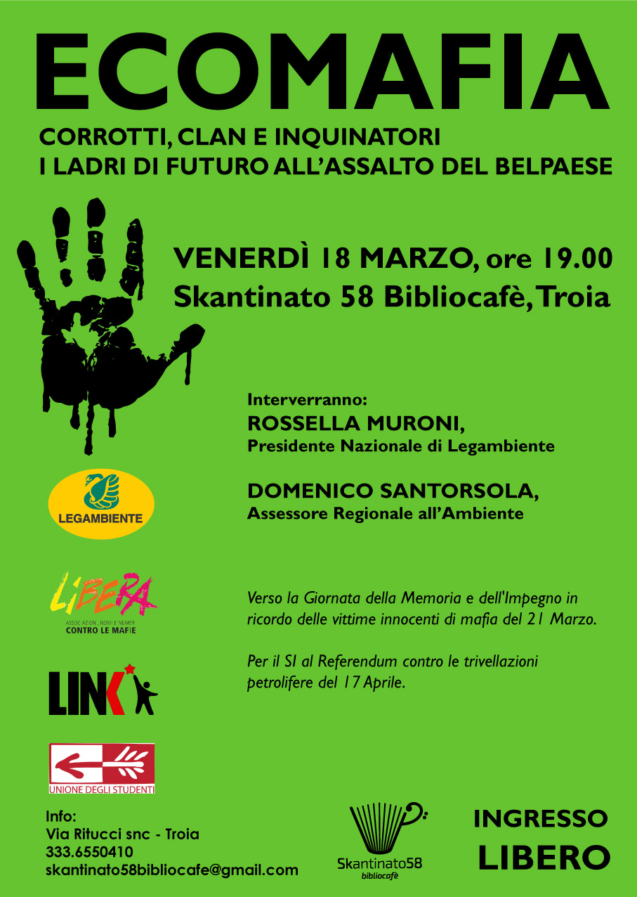 “Ecomafia”, Venerdì a Troia la Presidente Nazionale di Legambiente Rossella Muroni e l’Assessore Regionale all’Ambiente Mimmo Santorsola