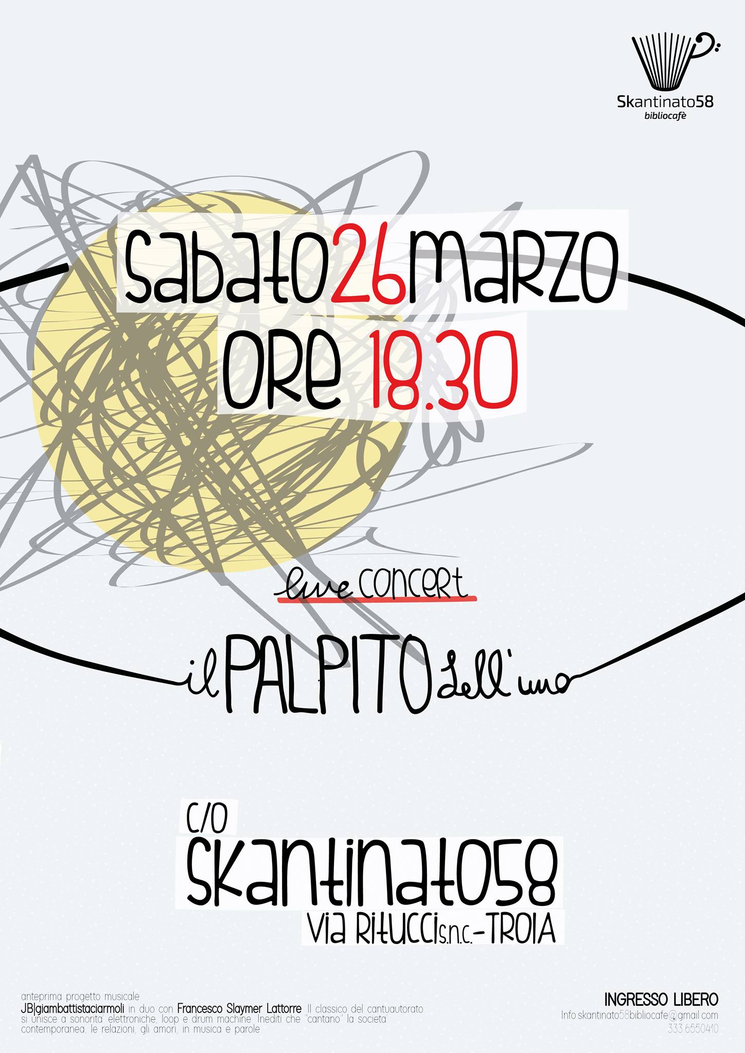 Sabato 26 debutta “Il Palpito dell’Uno”, la band nata e cresciuta nello Skantinato al civico 58. Un progetto inedito e un’idea originale nel cassetto