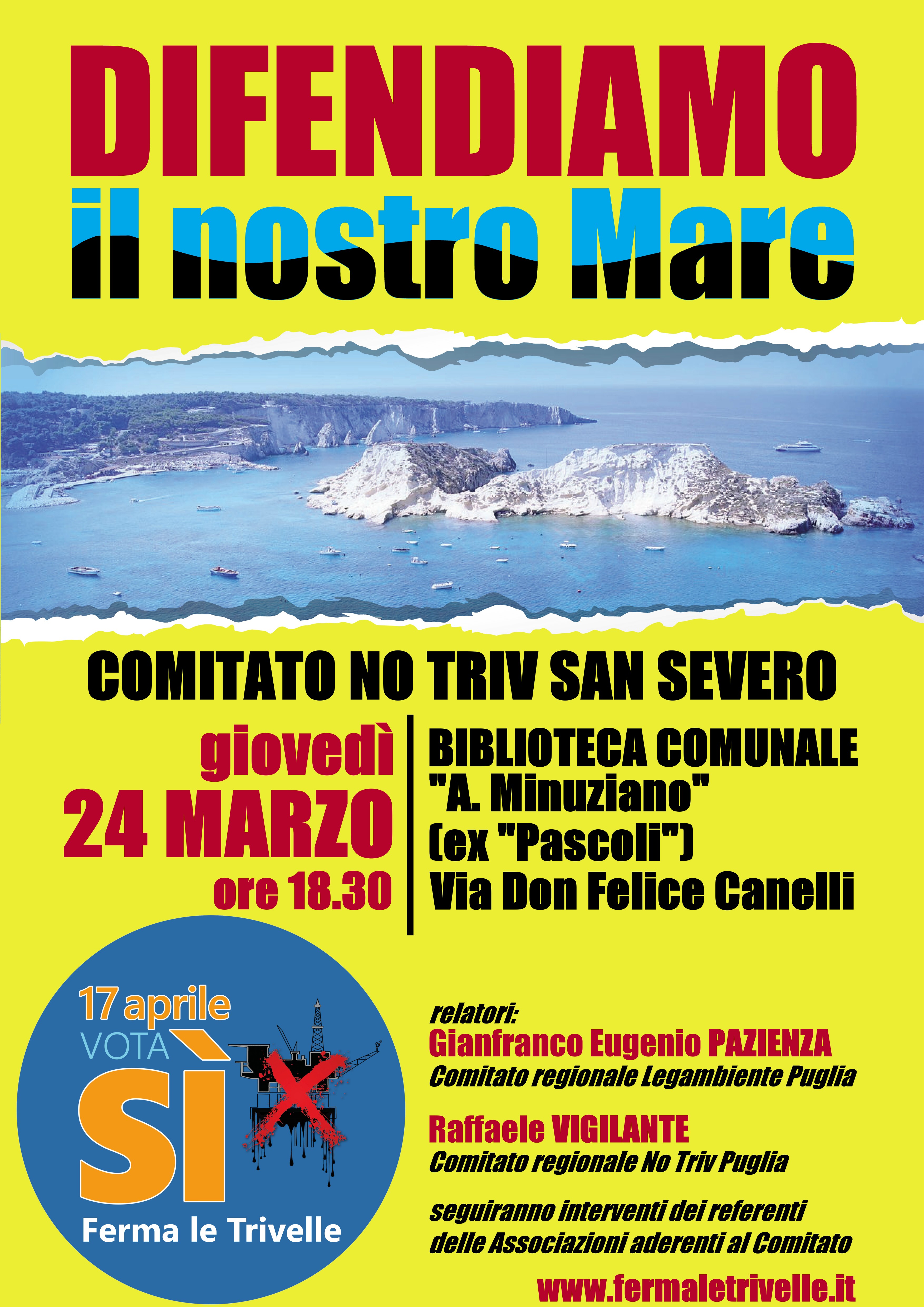 Difendiamo il nostro mare. San Severo, 24 marzo, ore 18.30, Biblioteca Comunale.