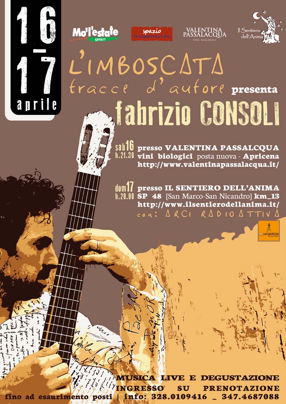 FABRIZIO CONSOLI OSPITE DELL’IMBOSCATA TRA MUSICA, VINO E DEGUSTAZIONI – 16 e 17 Aprile