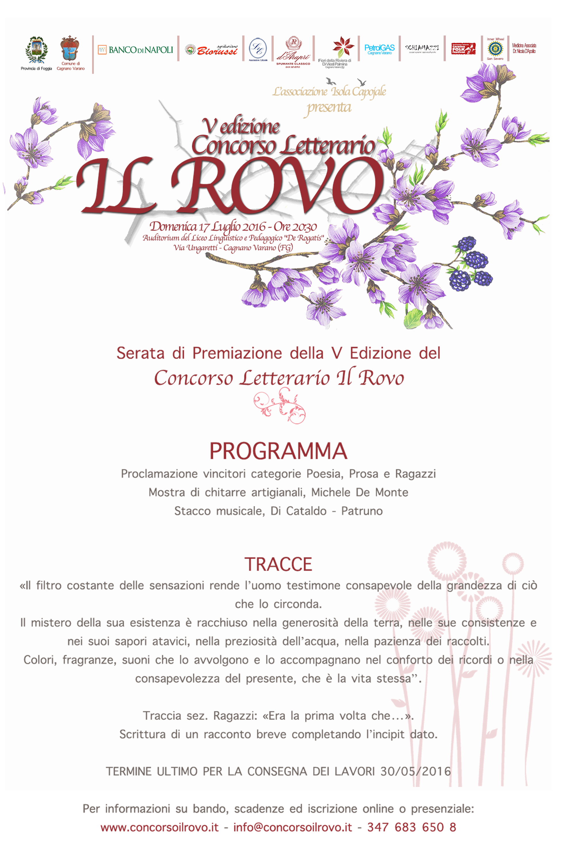 Cagnano Varano, Domenica 17 serata finale del Concorso Letterario il Rovo