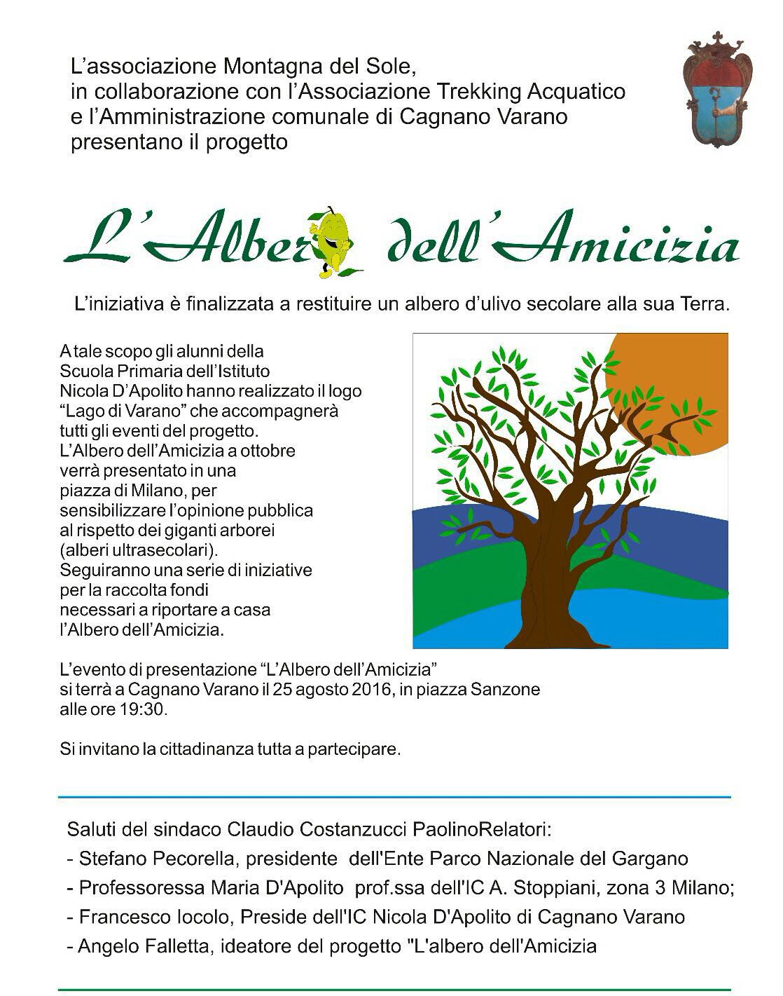 Cagnano, il 25 agosto la presentazione de ‘L’Albero dell’Amicizia’ che unirà Il Gargano con Milano