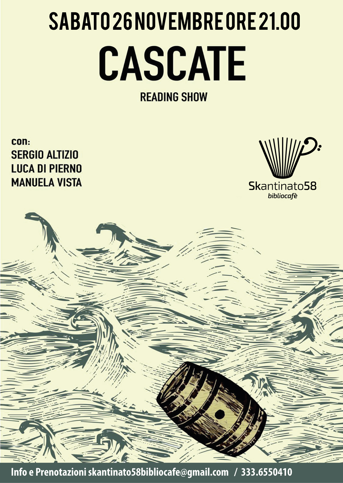 “CASCATE”.  I Contratti di Idee riaprono il sipario del teatro d’autunno allo Skantinato 58 di Troia – 26 Novembre