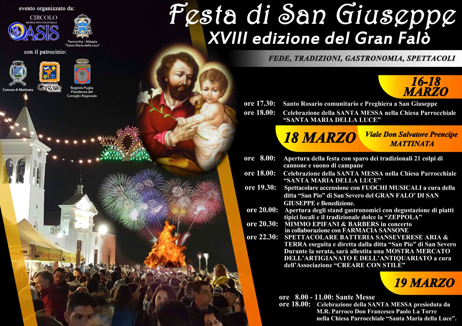 FESTA DI SAN GIUSEPPE – XVIII Edizione del Gran Falò 18 – 19 Marzo 2017