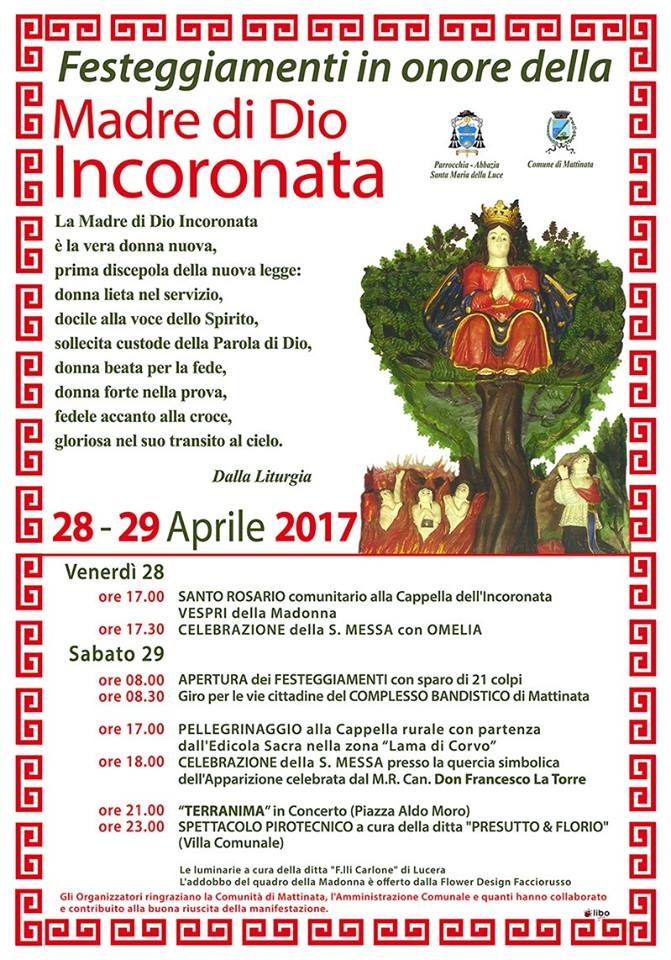 FESTA DELLA MADRE DI DIO INCORONATA 28 – 29 Aprile 2017 Mattinata