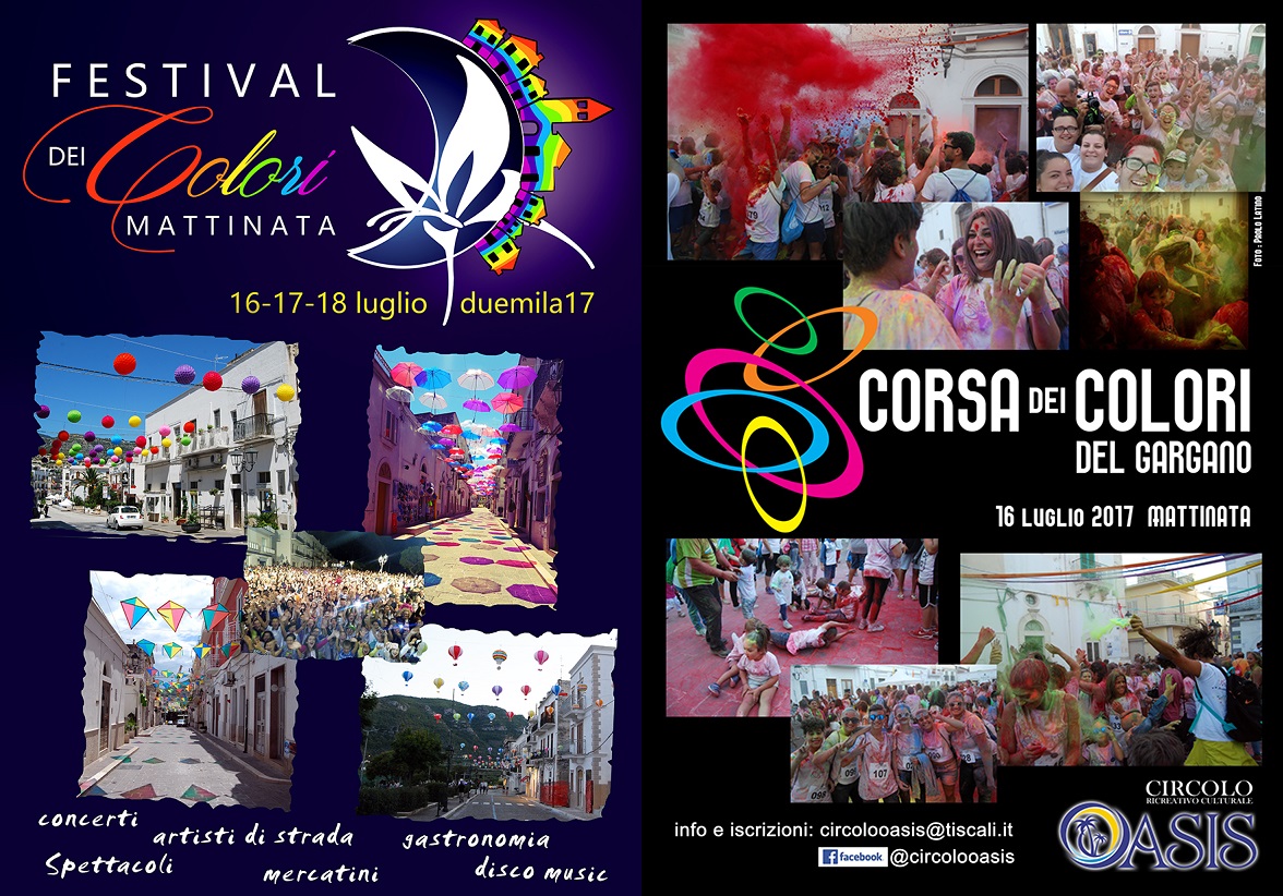 MATTINATA: FESTIVAL DEI COLORI DAL 16 AL 18 LUGLIO 2017