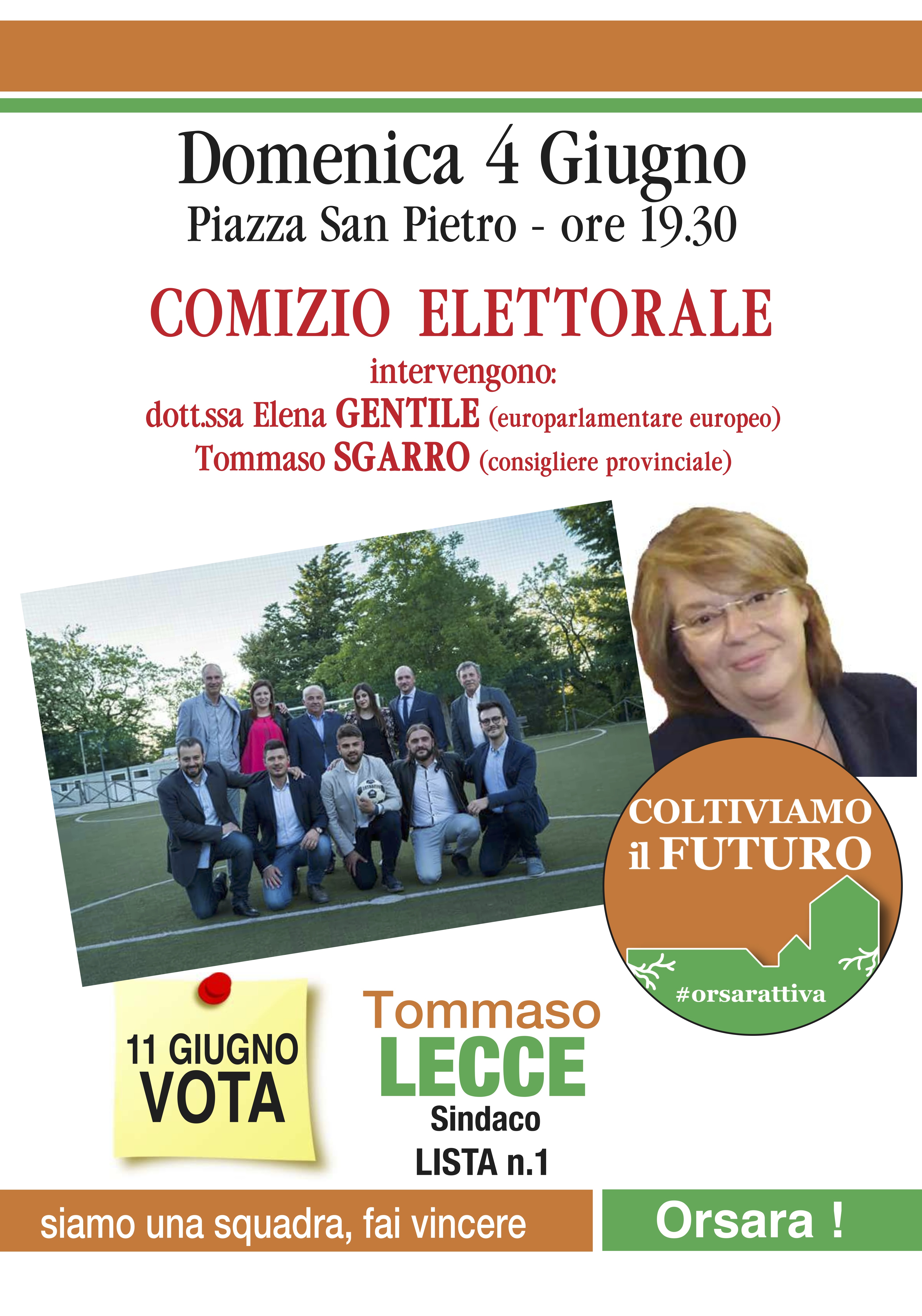 Orsara, Elena Gentile al fianco di Tommaso Lecce – Domenica 4 giugno il comizio