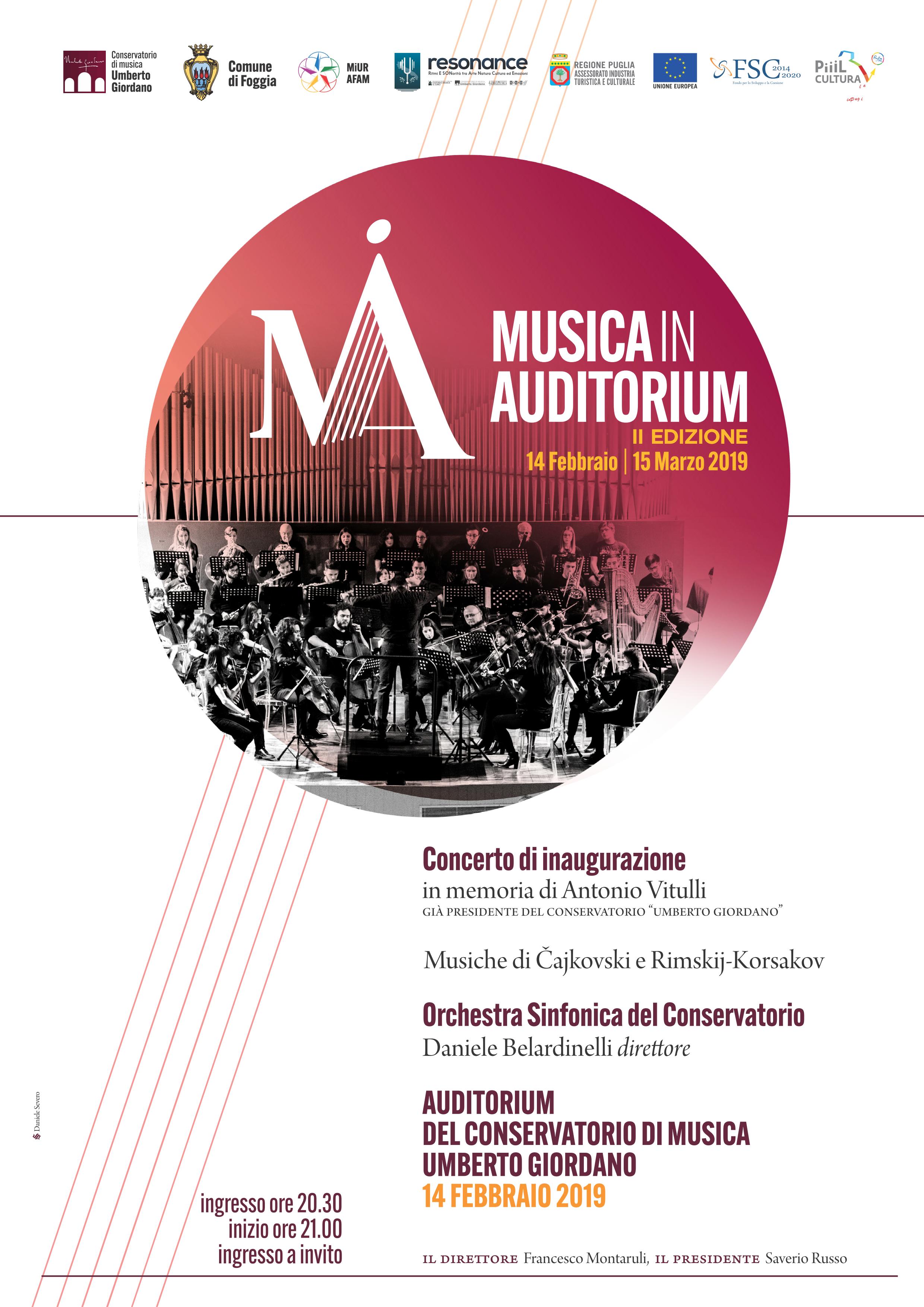 MUSICA IN AUDITORIUM: SI PARTE IL 14 FEBBRAIO CON L’ORCHESTRA SINFONICA DEL CONSERVATORIO