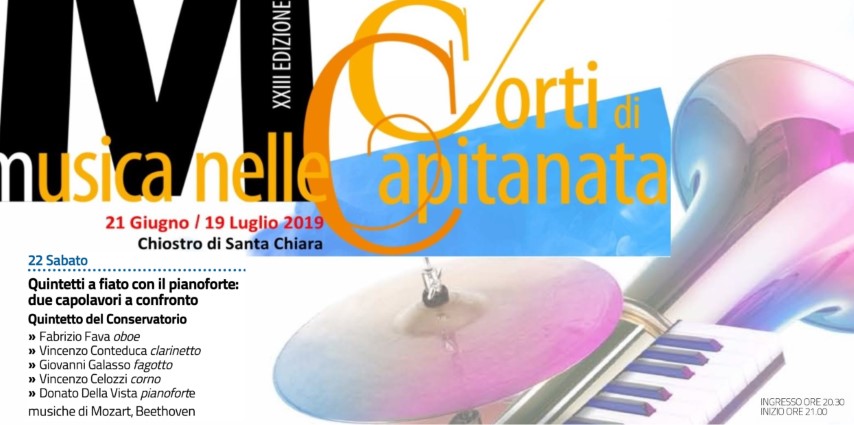 CORTI DI CAPITANATA: SABATO ENSEMBLE DI FIATI E PIANOFORTE PER I QUINTETTI DI MOZART E BEETHOVEN